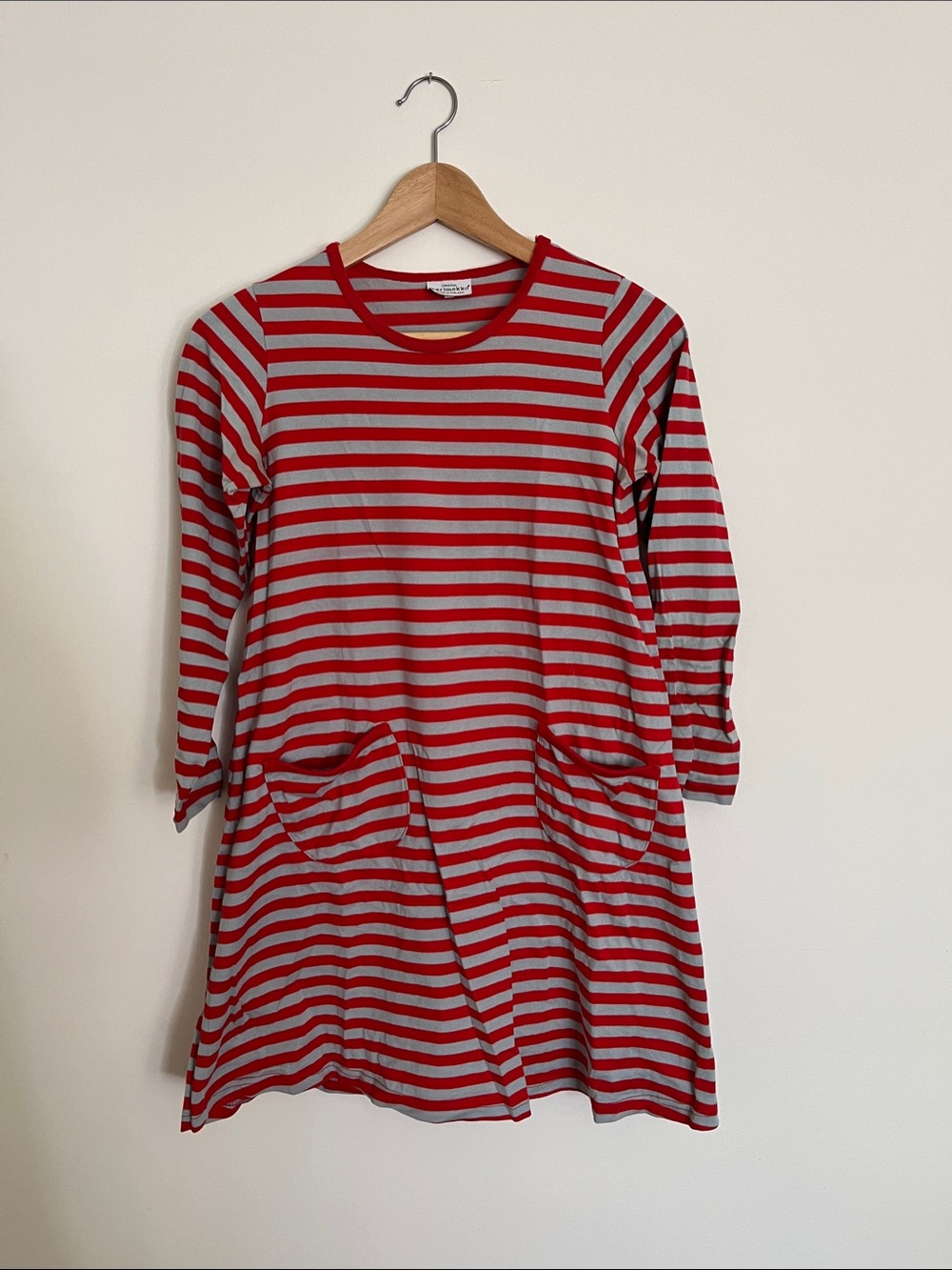 Marimekko Red and Light Gray Striped Top